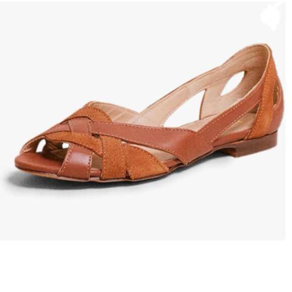 YDN Shoes - YDN Brown Braid Pumps Cutout Sandals Slip On Flats Peep Toe Party Dressy Prom